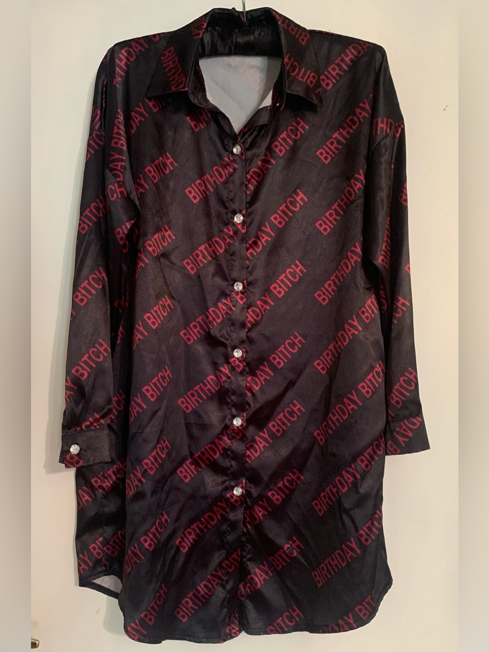 Black Button Down Shirt Dress /Sleep Shirt with Pink “Birthday B*tch” Print